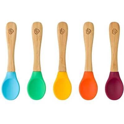 bamboo bamboo ® Lot de 5 Cuillères de Diversification pour Bébé Bambou avec Embouts en Silicone Souple Manches Ergonomiques à Prise Facile Sans BPA (Lot de 5, Sans Rose) - Publicité bamboo bamboo ® Lot de 5 Cuillères de Diversification pour Bébé Bambou avec Embouts en Silicone Souple Manches Ergonomiques à Prise Facile Sans BPA (Lot de 5, Sans Rose) - Publicité