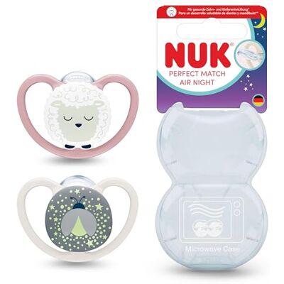 Nuk Perfect Match Air Night Sucettes 18-36 mois Sucettes phosphorescentes orthodontiques favorisant l’aération et prévenant l’irritation 95% d’acceptation par les bébés** Mouton 2 unités - Publicité Nuk Perfect Match Air Night Sucettes 18-36 mois Sucettes phosphorescentes orthodontiques favorisant l’aération et prévenant l’irritation 95% d’acceptation par les bébés** Mouton 2 unités - Publicité