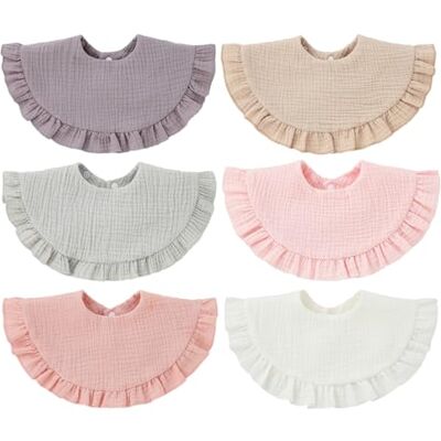 Xdyyjrasa Lot de 6 bavoirs réglables en mousseline pour bébé fille, bavoirs pour nouveau-né avec bordure en dentelle, plusieurs couleurs douces - Publicité Xdyyjrasa Lot de 6 bavoirs réglables en mousseline pour bébé fille, bavoirs pour nouveau-né avec bordure en dentelle, plusieurs couleurs douces - Publicité