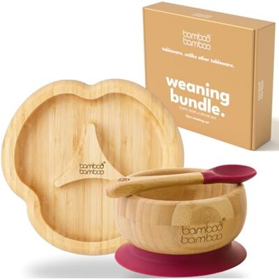 bamboo bamboo Set De Sevrage Assiette Bébé & Bol Bébé, Assiette Et Bol À Ventouse Pour Repas Et Sevrage, Assiette Compartimentée Bambou, Bol Enfant & Cuillère Bébé, Dès 6 Mois (Cerise) - Publicité bamboo bamboo Set De Sevrage Assiette Bébé & Bol Bébé, Assiette Et Bol À Ventouse Pour Repas Et Sevrage, Assiette Compartimentée Bambou, Bol Enfant & Cuillère Bébé, Dès 6 Mois (Cerise) - Publicité