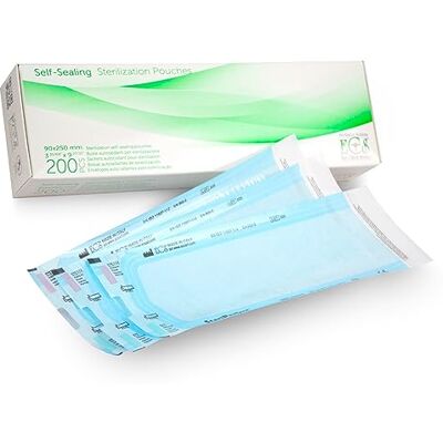 Sumedec Lot de 200 sacs de esterilisation (90 * 250mm) autocollantes pour stérilisateur autoclave à vapeur, Pochettes de stérilisation pour instruments dentaires et manucure - Publicité Sumedec Lot de 200 sacs de esterilisation (90 * 250mm) autocollantes pour stérilisateur autoclave à vapeur, Pochettes de stérilisation pour instruments dentaires et manucure - Publicité