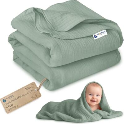 Medi Partners Mousseline Couverture Bebe 100x150cm Couvertures de Bébé Plaid Enfant Nouveau-né 100% Coton pour Cadeau Naissance Multifonctionnel Bilatéral pour Landaus(Olive) - Publicité Medi Partners Mousseline Couverture Bebe 100x150cm Couvertures de Bébé Plaid Enfant Nouveau-né 100% Coton pour Cadeau Naissance Multifonctionnel Bilatéral pour Landaus(Olive) - Publicité