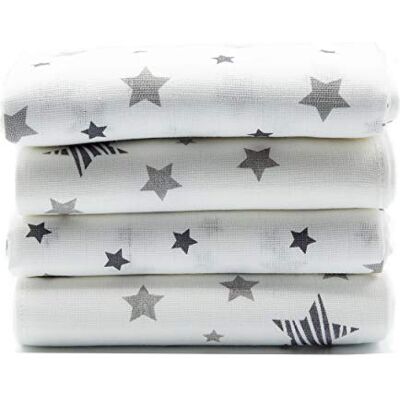 Clevere Kids baby-collection ClevereKids Langes bébé en mousseline SUPERIOR de coton imprimé d'étoiles Lot de 4 00 x 80 cm double tissage certifié Oeko-Tex Standard 100 (Pictor blanc-gris) - Publicité Clevere Kids baby-collection ClevereKids Langes bébé en mousseline SUPERIOR de coton imprimé d'étoiles Lot de 4 00 x 80 cm double tissage certifié Oeko-Tex Standard 100 (Pictor blanc-gris) - Publicité
