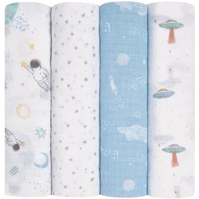 aden + anais ™ essentials 4 Maxi-langes pour bébé en mousseline 100% coton, Pack de 4, Langes ultradoux et légers, Multi usages, Garçon et fille, 112cm x 112cm, Imprimé space explorers - Publicité aden + anais ™ essentials 4 Maxi-langes pour bébé en mousseline 100% coton, Pack de 4, Langes ultradoux et légers, Multi usages, Garçon et fille, 112cm x 112cm, Imprimé space explorers - Publicité