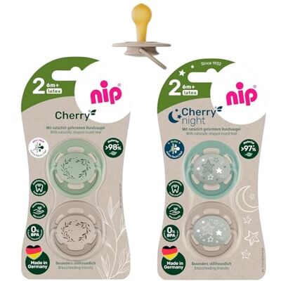 NIP Lot de 4 tétines rondes (2 x 2) taille 2 (6 M +, vert cerise + vert cerise lumineuse) - Publicité NIP Lot de 4 tétines rondes (2 x 2) taille 2 (6 M +, vert cerise + vert cerise lumineuse) - Publicité