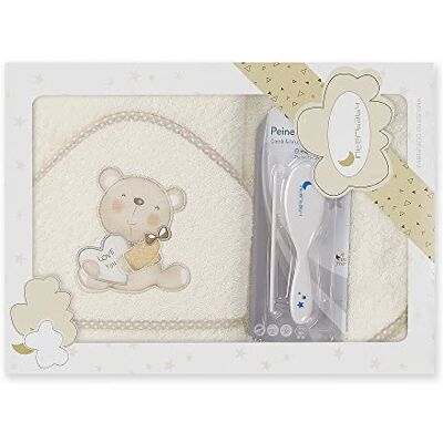 Interbaby P1177-05 Cape de Bain Con Capuche Love You Beige Con Ensemble Peigne Et Brosse pour Bébé - Publicité Interbaby P1177-05 Cape de Bain Con Capuche Love You Beige Con Ensemble Peigne Et Brosse pour Bébé - Publicité