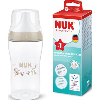 NUK Perfect Match Biberon 3+ mois 260 ml Biberon anti-coliques PP Indicateur de contrôle de température Singe Lot de 1 - Publicité NUK Perfect Match Biberon 3+ mois 260 ml Biberon anti-coliques PP Indicateur de contrôle de température Singe Lot de 1 - Publicité
