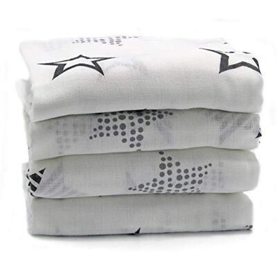 Clevere Kids baby-collection ClevereKids Langes bébé en mousseline SUPERIOR de coton imprimé d'étoiles Lot de 4 00 x 80 cm double tissage certifié Oeko-Tex Standard 100 (Orion blanc-gris) - Publicité Clevere Kids baby-collection ClevereKids Langes bébé en mousseline SUPERIOR de coton imprimé d'étoiles Lot de 4 00 x 80 cm double tissage certifié Oeko-Tex Standard 100 (Orion blanc-gris) - Publicité