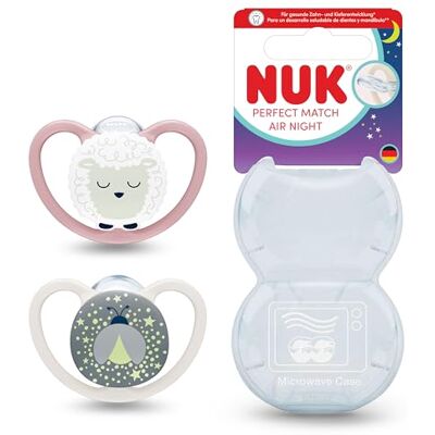 Nuk Perfect Match Air Night Sucettes 0-6 mois Sucettes phosphorescentes orthodontiques favorisant l’aération et prévenant l’irritation 95% d’acceptation par les bébés** Mouton 2 unités - Publicité Nuk Perfect Match Air Night Sucettes 0-6 mois Sucettes phosphorescentes orthodontiques favorisant l’aération et prévenant l’irritation 95% d’acceptation par les bébés** Mouton 2 unités - Publicité