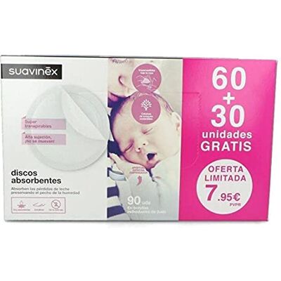 Disques Absorbants Suavinex - 60+30 unités - Publicité Disques Absorbants Suavinex - 60+30 unités - Publicité