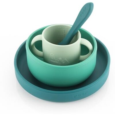 reer Service de table en silicone 4 pièces Assiette, bol, gobelet et cuillère Silicone de qualité alimentaire Convient pour four, micro-ondes et congélateur Passe au lave-vaisselle Vert - Publicité reer Service de table en silicone 4 pièces Assiette, bol, gobelet et cuillère Silicone de qualité alimentaire Convient pour four, micro-ondes et congélateur Passe au lave-vaisselle Vert - Publicité