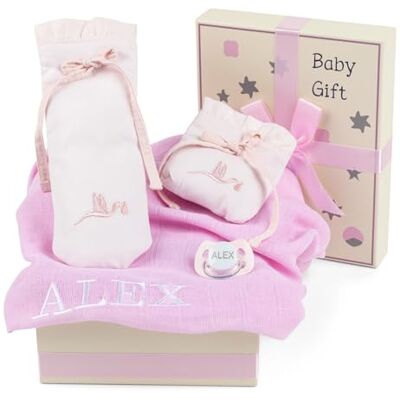 BebeDeParis Cadeau pour nouveau-né garçon et fille avec mousseline, sucette et étuis, panier idéal pour des détails pratiques, panier personnalisé (Rose) - Publicité BebeDeParis Cadeau pour nouveau-né garçon et fille avec mousseline, sucette et étuis, panier idéal pour des détails pratiques, panier personnalisé (Rose) - Publicité