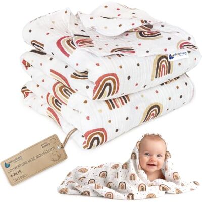 Medi Partners Mousseline Couverture Bebe 75x100cm Couvertures de Bébé Plaid Enfant Nouveau-né 100% Coton pour Cadeau Naissance Multifonctionnel Bilatéral pour Landaus(Arc-en-Ciel) - Publicité Medi Partners Mousseline Couverture Bebe 75x100cm Couvertures de Bébé Plaid Enfant Nouveau-né 100% Coton pour Cadeau Naissance Multifonctionnel Bilatéral pour Landaus(Arc-en-Ciel) - Publicité