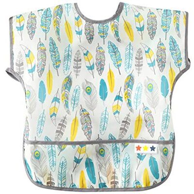 Happy Cherry Tablier Bébé Imperméable pour Manger et Peinture Bavoir Repas de Sans Manches Bavette Motif de Plume pour Garçons Filles Gris Taille L(3-5 Ans) - Publicité Happy Cherry Tablier Bébé Imperméable pour Manger et Peinture Bavoir Repas de Sans Manches Bavette Motif de Plume pour Garçons Filles Gris Taille L(3-5 Ans) - Publicité