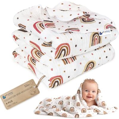 Medi Partners Mousseline Couverture Bebe 100x150cm Couvertures de Bébé Plaid Enfant Nouveau-né 100% Coton pour Cadeau Naissance Multifonctionnel Bilatéral pour Landaus(Arc-en-Ciel) - Publicité Medi Partners Mousseline Couverture Bebe 100x150cm Couvertures de Bébé Plaid Enfant Nouveau-né 100% Coton pour Cadeau Naissance Multifonctionnel Bilatéral pour Landaus(Arc-en-Ciel) - Publicité