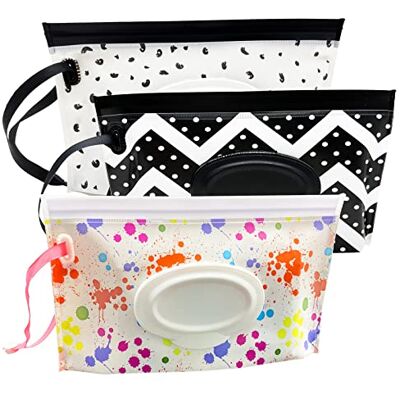 ULVBABI Lot de 3 distributeurs de pochettes portables pour lingettes humides, réutilisables, rechargeables Distributeur personnel de voyage (motif ondulé, plumes et tie-dyed) - Publicité ULVBABI Lot de 3 distributeurs de pochettes portables pour lingettes humides, réutilisables, rechargeables Distributeur personnel de voyage (motif ondulé, plumes et tie-dyed) - Publicité