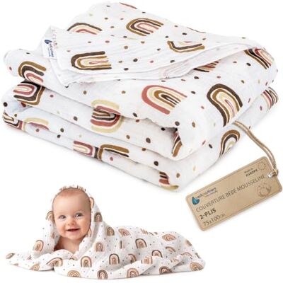Medi Partners Mousseline Couverture Bebe 75x100cm Couvertures de Bébé Plaid Enfant Nouveau-né 100% Coton pour Cadeau Naissance Multifonctionnel Bilatéral pour Landaus(Arc-en-Ciel) - Publicité Medi Partners Mousseline Couverture Bebe 75x100cm Couvertures de Bébé Plaid Enfant Nouveau-né 100% Coton pour Cadeau Naissance Multifonctionnel Bilatéral pour Landaus(Arc-en-Ciel) - Publicité