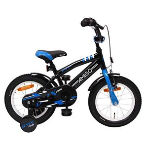 Amigo BMX Fun- Vélo Enfant pour garçons 14 Pouces avec Frein à Main, Frein à rétropédalage, Sonnette de vélo et stabilisateurs vélo à partir de 3-4 Ans Noir/Bleu - Publicité