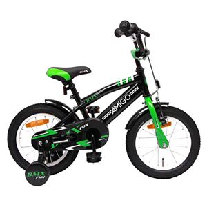 Amigo BMX Fun- Vélo Enfant pour garçons 14 Pouces avec Frein à Main, Frein à rétropédalage, Sonnette de vélo et stabilisateurs vélo à partir de 3-4 Ans Noir/Vert - Publicité