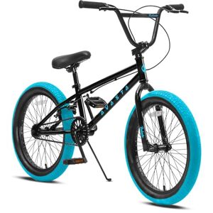 AVASTA Vélo BMX freestyle 18 pouces pour enfants de 5, 6, 7, 8 ans, garçons, filles et débutants, noir avec pneus bleus - Publicité