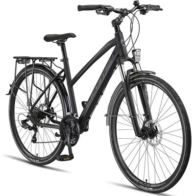 Licorne Bike Vélo de trekking 28 pouces, avec frein à disque en aluminium, 21 vitesses VTT Vélo cross(pour femme, noir) - Publicité Licorne Bike Vélo de trekking 28 pouces, avec frein à disque en aluminium, 21 vitesses VTT Vélo cross(pour femme, noir) - Publicité