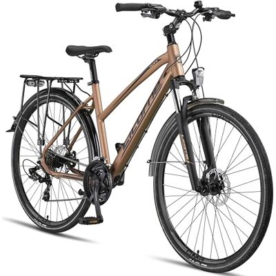 Licorne Bike Vélo de trekking 28 pouces, avec frein à disque en aluminium, 21 vitesses VTT Vélo cross(pour femme, doré) - Publicité Licorne Bike Vélo de trekking 28 pouces, avec frein à disque en aluminium, 21 vitesses VTT Vélo cross(pour femme, doré) - Publicité