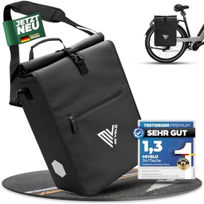 MIVELO Sacoche de vélo 2 en 1 pour porte-bagages, 100 % étanche, sac pour porte-bagages, 25 L (Noir) - Publicité MIVELO Sacoche de vélo 2 en 1 pour porte-bagages, 100 % étanche, sac pour porte-bagages, 25 L (Noir) - Publicité