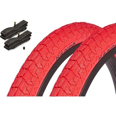 KHEbikes Kenda Kit de pneus BMX 20 x 1,95 pouces – env. 610 g – Pneus crantés – Avec chambres à air Kujo AV – Look sportif – Park & Street – Rouge - Publicité KHEbikes Kenda Kit de pneus BMX 20 x 1,95 pouces – env. 610 g – Pneus crantés – Avec chambres à air Kujo AV – Look sportif – Park & Street – Rouge - Publicité