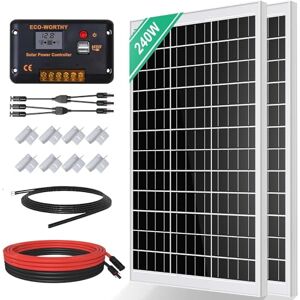 ECO-WORTHY Kit Panneau Solaire 240W avec Panneau Solaire 12 V + Régulateur de charge30 A + câble de 5 m + pinces de fixation Z pour camping-car, caravane, maison - Publicité ECO-WORTHY Kit Panneau Solaire 240W avec Panneau Solaire 12 V + Régulateur de charge30 A + câble de 5 m + pinces de fixation Z pour camping-car, caravane, maison - Publicité