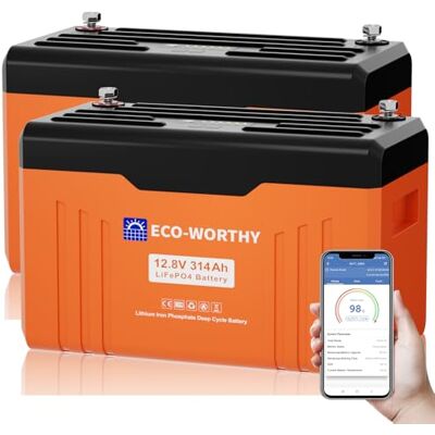ECO-WORTHY Batterie Lithium 12V 314Ah EnergyTrek *2 batterie lifepo4 Bluetooth avec écran, LiFePO4 avec 200A BMS protection basse température, 8038Wh 12V pour Camping-Car,Panneau Solaire - Publicité ECO-WORTHY Batterie Lithium 12V 314Ah EnergyTrek *2 batterie lifepo4 Bluetooth avec écran, LiFePO4 avec 200A BMS protection basse température, 8038Wh 12V pour Camping-Car,Panneau Solaire - Publicité