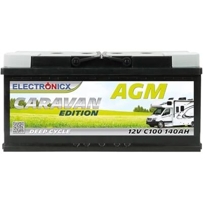 Electronicx Batterie AGM de servitude 12V 140Ah – Batterie haute performance 140 Ah, sans entretien, scellée, étanche, pour solaire, camping-car, bateau – Dimensions : 393x175x190 mm - Publicité Electronicx Batterie AGM de servitude 12V 140Ah – Batterie haute performance 140 Ah, sans entretien, scellée, étanche, pour solaire, camping-car, bateau – Dimensions : 393x175x190 mm - Publicité