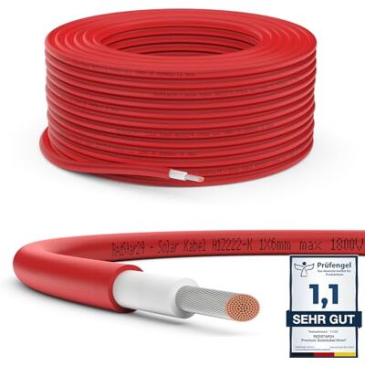 RedStar24 Câble Solaire Premium 6mm² Rouge 50m Résistant UV, Flexible, Photovoltaïque, PV pour Panneaux Solaires, Onduleurs & Régulateurs de Charge - Publicité RedStar24 Câble Solaire Premium 6mm² Rouge 50m Résistant UV, Flexible, Photovoltaïque, PV pour Panneaux Solaires, Onduleurs & Régulateurs de Charge - Publicité