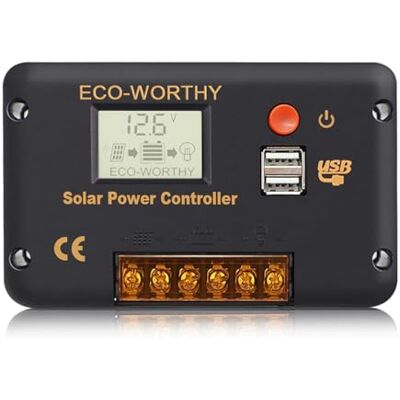 ECO-WORTHY 30A 12V/24V Contrôleur de Charge panneau solaire, régulateur intelligent avec écran LCD, PWM Intégré, Double Port USB, Protection contre les Surcharges pour Batteries - Publicité ECO-WORTHY 30A 12V/24V Contrôleur de Charge panneau solaire, régulateur intelligent avec écran LCD, PWM Intégré, Double Port USB, Protection contre les Surcharges pour Batteries - Publicité