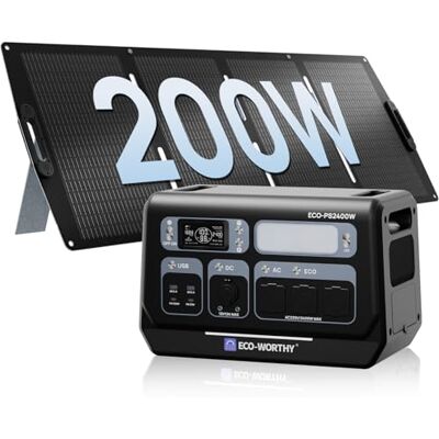 ECO-WORTHY PS2400 Generateur Electrique Portable avec panneau solaire de 200W, Batterie lithium 2048Wh avec 10 ports (crête 4800 W) Fonction WiFi & Bluetooth pour camping-car, camping - Publicité ECO-WORTHY PS2400 Generateur Electrique Portable avec panneau solaire de 200W, Batterie lithium 2048Wh avec 10 ports (crête 4800 W) Fonction WiFi & Bluetooth pour camping-car, camping - Publicité