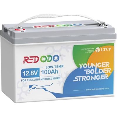 Redodo Batterie Lithium 12V 100Ah avec Basse Température 1280Wh Batterie LiFePO4 avec BMS 100A 4000+ Cycles Profond 10 Ans de Vie Parfait pour Moteur Trolling - Publicité Redodo Batterie Lithium 12V 100Ah avec Basse Température 1280Wh Batterie LiFePO4 avec BMS 100A 4000+ Cycles Profond 10 Ans de Vie Parfait pour Moteur Trolling - Publicité