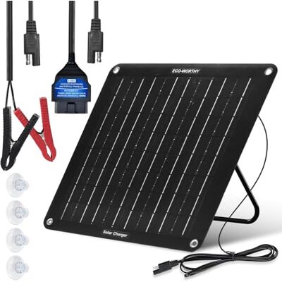 ECO-WORTHY Chargeur de Batterie Solaire de Voiture OBDII 10 W Amélioré 12 V, Panneau Solaire Mono, Charge de Maintien, Chargeur solaire avec Support et Câbles pour Caravane, Voiture, Bateau, Moto - Publicité ECO-WORTHY Chargeur de Batterie Solaire de Voiture OBDII 10 W Amélioré 12 V, Panneau Solaire Mono, Charge de Maintien, Chargeur solaire avec Support et Câbles pour Caravane, Voiture, Bateau, Moto - Publicité