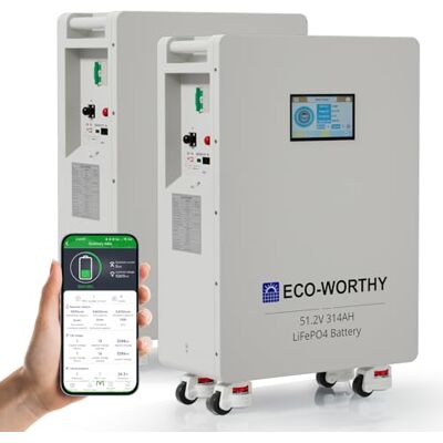 ECO-WORTHY Batterie Lithium 48V 314Ah,stockage d'énergie 16,1 kWh et disjoncteurs PACE BMS 200A RS485/CAN/RS232 avec Bluetooth/WLAN pour l'alimentation électrique de secours à domicile - Publicité ECO-WORTHY Batterie Lithium 48V 314Ah,stockage d'énergie 16,1 kWh et disjoncteurs PACE BMS 200A RS485/CAN/RS232 avec Bluetooth/WLAN pour l'alimentation électrique de secours à domicile - Publicité
