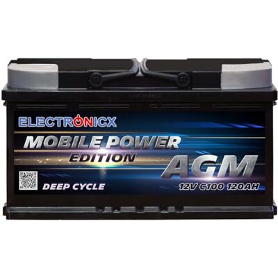 Electronicx Batterie AGM 12V 120Ah – Batterie à décharge lente pour camping-car, bateau, solaire, off-grid – sans entretien – compacte 353x175x190mm – source d’énergie mobile et fiable - Publicité Electronicx Batterie AGM 12V 120Ah – Batterie à décharge lente pour camping-car, bateau, solaire, off-grid – sans entretien – compacte 353x175x190mm – source d’énergie mobile et fiable - Publicité