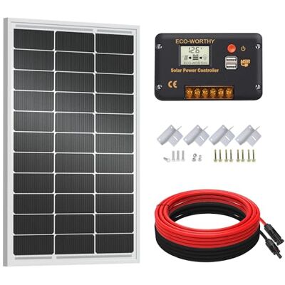 ECO-WORTHY Kit de panneau solaire 100 W 12 V pour camping-car, bateau 12 V Batterie : panneau solaire monocristallin 100 W + régulateur de charge solaire 30 A + câble solaire + pinces de fixation Z - Publicité ECO-WORTHY Kit de panneau solaire 100 W 12 V pour camping-car, bateau 12 V Batterie : panneau solaire monocristallin 100 W + régulateur de charge solaire 30 A + câble solaire + pinces de fixation Z - Publicité
