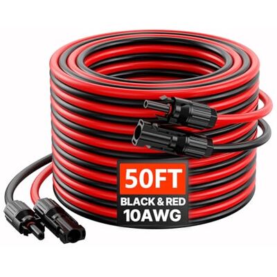 Vevor Câble d'Extension de Panneau Solaire - 15,24 m, 10 AWG, Cuivre, Noir + Rouge - Publicité Vevor Câble d'Extension de Panneau Solaire - 15,24 m, 10 AWG, Cuivre, Noir + Rouge - Publicité