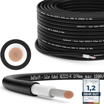 RedStar24 Câble Solaire Premium 4mm² Noir 100m Résistant aux UV, Flexible, Photovoltaïque, PV pour Panneaux Solaires, Onduleurs & Régulateurs de Charge - Publicité RedStar24 Câble Solaire Premium 4mm² Noir 100m Résistant aux UV, Flexible, Photovoltaïque, PV pour Panneaux Solaires, Onduleurs & Régulateurs de Charge - Publicité