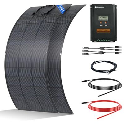 ECO-WORTHY Kit Panneau Solaire Souple 400W hors réseau 2 Panneau Solaire Souple 200 W, Régulateur de Charge MPPT 40 A avec Câble Solaire pour Caravane, Camping-car, Bateau, Cabine - Publicité ECO-WORTHY Kit Panneau Solaire Souple 400W hors réseau 2 Panneau Solaire Souple 200 W, Régulateur de Charge MPPT 40 A avec Câble Solaire pour Caravane, Camping-car, Bateau, Cabine - Publicité