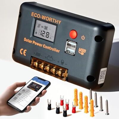 ECO-WORTHY Contrôleur de Charge solaire 30 A pour Panneaux Solaires et Batteries, Contrôleur Intelligent avec 2 Ports USB, PWM 12/24 V, Compatible avec les Batteries au Lithium, au Plomb et au Gel. Publicité ECO-WORTHY Contrôleur de Charge solaire 30 A pour Panneaux Solaires et Batteries, Contrôleur Intelligent avec 2 Ports USB, PWM 12/24 V, Compatible avec les Batteries au Lithium, au Plomb et au Gel. Publicité