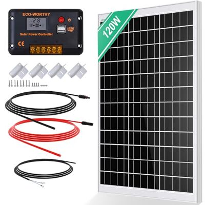 ECO-WORTHY Kit Panneau Solaire 120W Panneau Solaire 12V 120W + Contrôleur de Charge 30A + Câble Solaire 5m + Pinces de Fixation Z pour Système Hors Réseau/Camping-car/Bateau/Caravane/Fourgon Aménagé - Publicité ECO-WORTHY Kit Panneau Solaire 120W Panneau Solaire 12V 120W + Contrôleur de Charge 30A + Câble Solaire 5m + Pinces de Fixation Z pour Système Hors Réseau/Camping-car/Bateau/Caravane/Fourgon Aménagé - Publicité