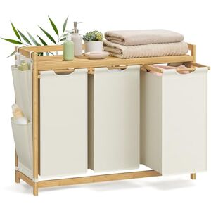 SONGMICS Panier à Linge, avec 3 Compartiments, Corbeille à Linge Sale, en Bambou, Capacité de 150 Litres, avec Étagère, Poches Latérales, 3 x 50 L, 94 x 33 x 78 cm, Blanc Crème RLH115W01 - Publicité SONGMICS Panier à Linge, avec 3 Compartiments, Corbeille à Linge Sale, en Bambou, Capacité de 150 Litres, avec Étagère, Poches Latérales, 3 x 50 L, 94 x 33 x 78 cm, Blanc Crème RLH115W01 - Publicité