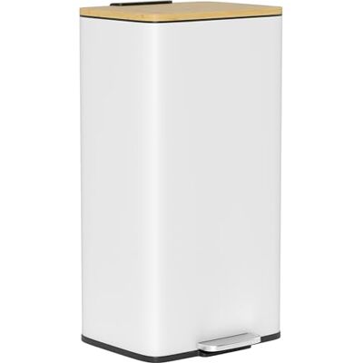 HOMCOM Poubelle de Cuisine 20L Pédale 29,5x29,5x56,8cm Blanc et Naturel Couvercle en Bambou à Fermeture Douce, Seau Intérieur Amovible, Résistante aux Empreintes, Sans Assemblage - Publicité HOMCOM Poubelle de Cuisine 20L Pédale 29,5x29,5x56,8cm Blanc et Naturel Couvercle en Bambou à Fermeture Douce, Seau Intérieur Amovible, Résistante aux Empreintes, Sans Assemblage - Publicité