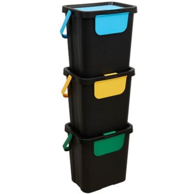 PEGANE Lot de 3 poubelles de tri 3 Bacs empilables, capacité 24 l Longueur 26,5 x largeur 38,5 x Hauteur 109 cm - Publicité PEGANE Lot de 3 poubelles de tri 3 Bacs empilables, capacité 24 l Longueur 26,5 x largeur 38,5 x Hauteur 109 cm - Publicité