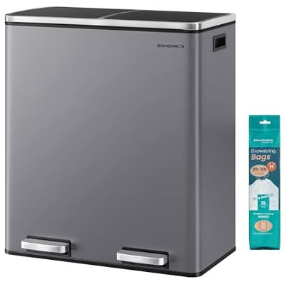 SONGMICS Poubelle à Double Compartiment 2 x 30 L, avec 15 Sacs Poubelles, Pédales en Métal, 2 Seaux Intérieurs en Plastique, Couvercles, Poignées, Fermeture en Douceur, Gris Ardoise LTB060G01 - Publicité SONGMICS Poubelle à Double Compartiment 2 x 30 L, avec 15 Sacs Poubelles, Pédales en Métal, 2 Seaux Intérieurs en Plastique, Couvercles, Poignées, Fermeture en Douceur, Gris Ardoise LTB060G01 - Publicité