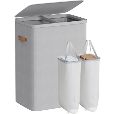 SONGMICS Panier à Linge, Corbeille à Linge Sale de 170 L, 2 Compartiments, Montage Facile, avec Couvercle et Poignées, Sacs Internes Amovibles, 56 x 40 x 75 cm, Gris Tourterelle LCB813G01 - Publicité SONGMICS Panier à Linge, Corbeille à Linge Sale de 170 L, 2 Compartiments, Montage Facile, avec Couvercle et Poignées, Sacs Internes Amovibles, 56 x 40 x 75 cm, Gris Tourterelle LCB813G01 - Publicité