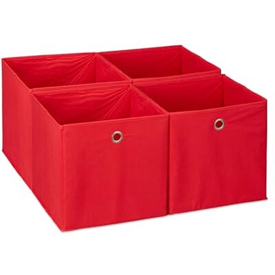 Relaxdays Bac de Rangement, lot 4, Corbeille Pliable, Trou Pratique, H x L x P : 30 x 30 x 30 cm, pour étagère, Rouge - Publicité Relaxdays Bac de Rangement, lot 4, Corbeille Pliable, Trou Pratique, H x L x P : 30 x 30 x 30 cm, pour étagère, Rouge - Publicité